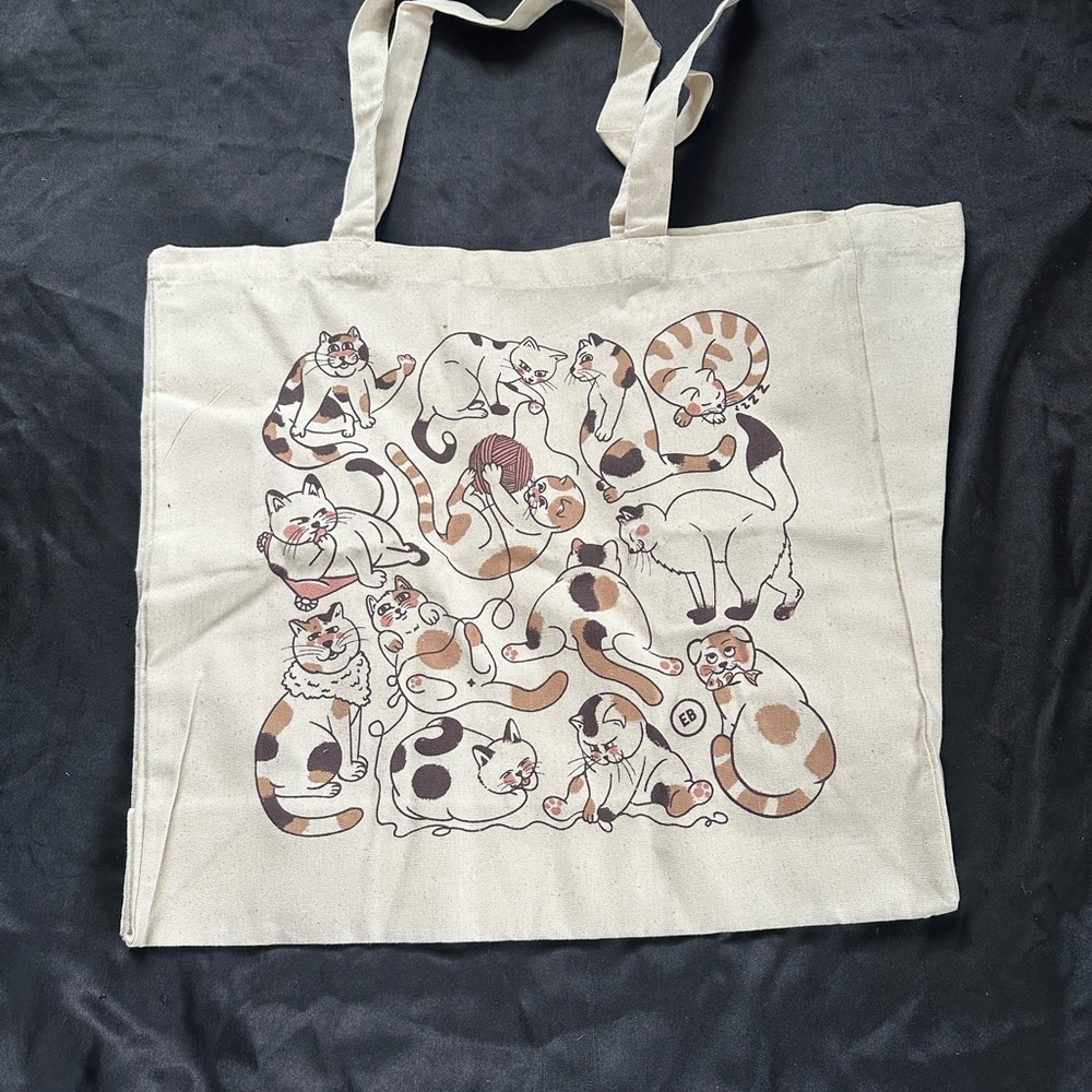 Cat Print Canvas Tote Bag